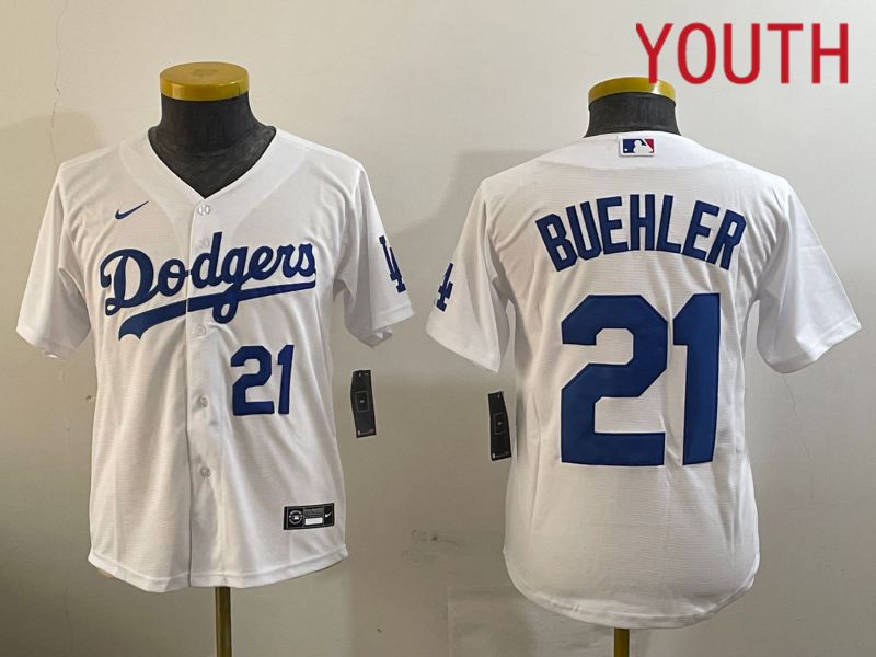 Youth Los Angeles Dodgers #21 Buehler White Game 2024 Nike MLB Jersey style 11214